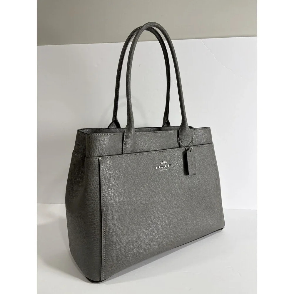 COACH Casey F31474 Tote Bag Purse Gray Durable Crossgrain Leather Large Logo